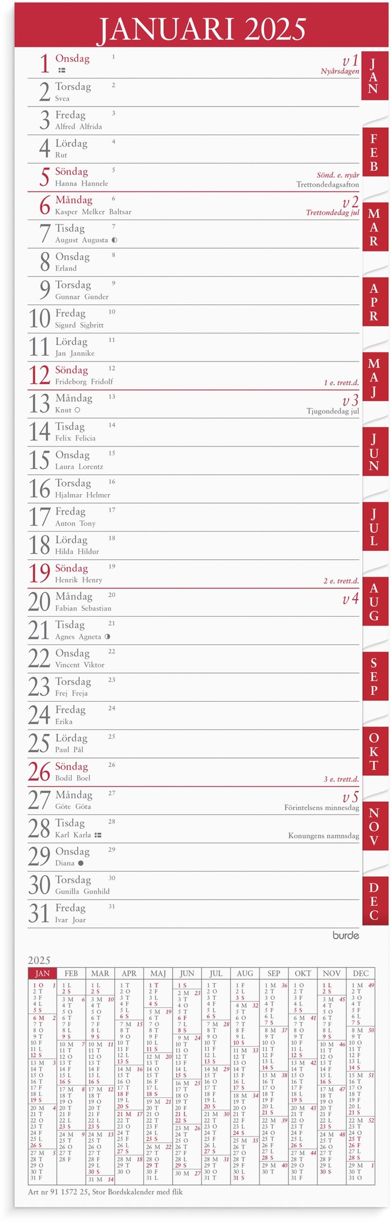 Kalender 2025 Stor Bordskalender flik